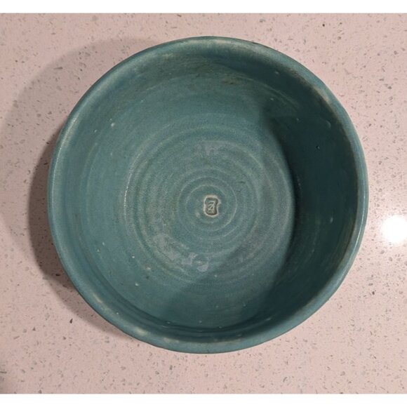 Handmade Studio Pottery Bowl Turquoise Glaze Signed 1950s - Picture 15 of 16